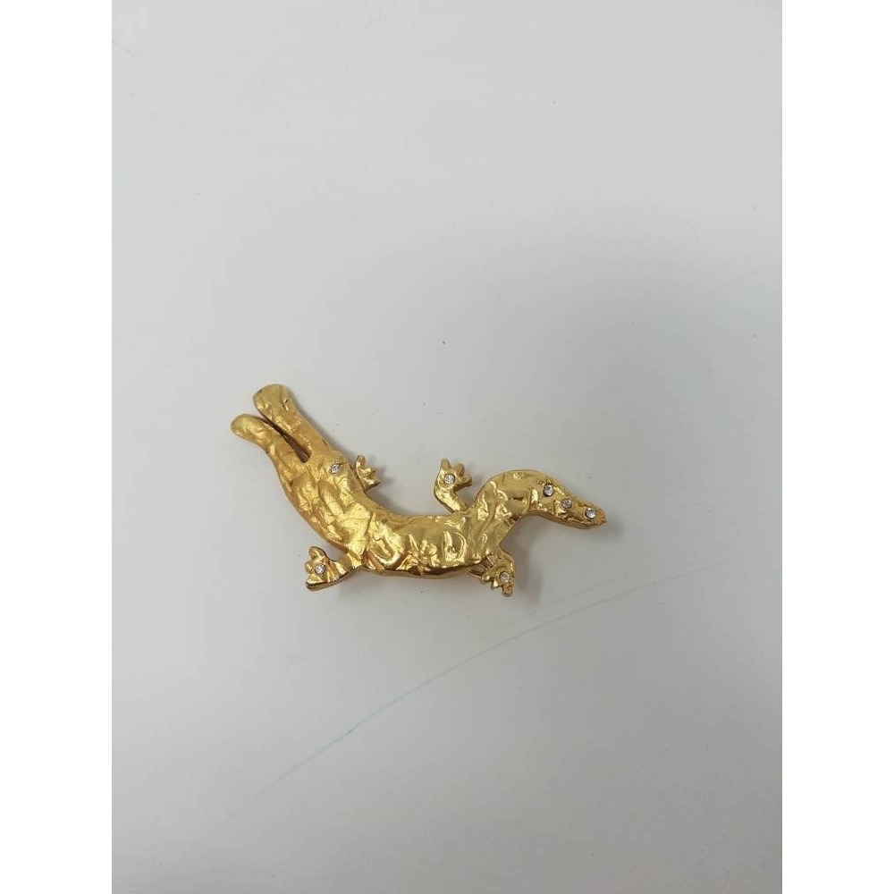 Vtg Bala Booste French designer brooch crystal rhinestones lizard gold tone